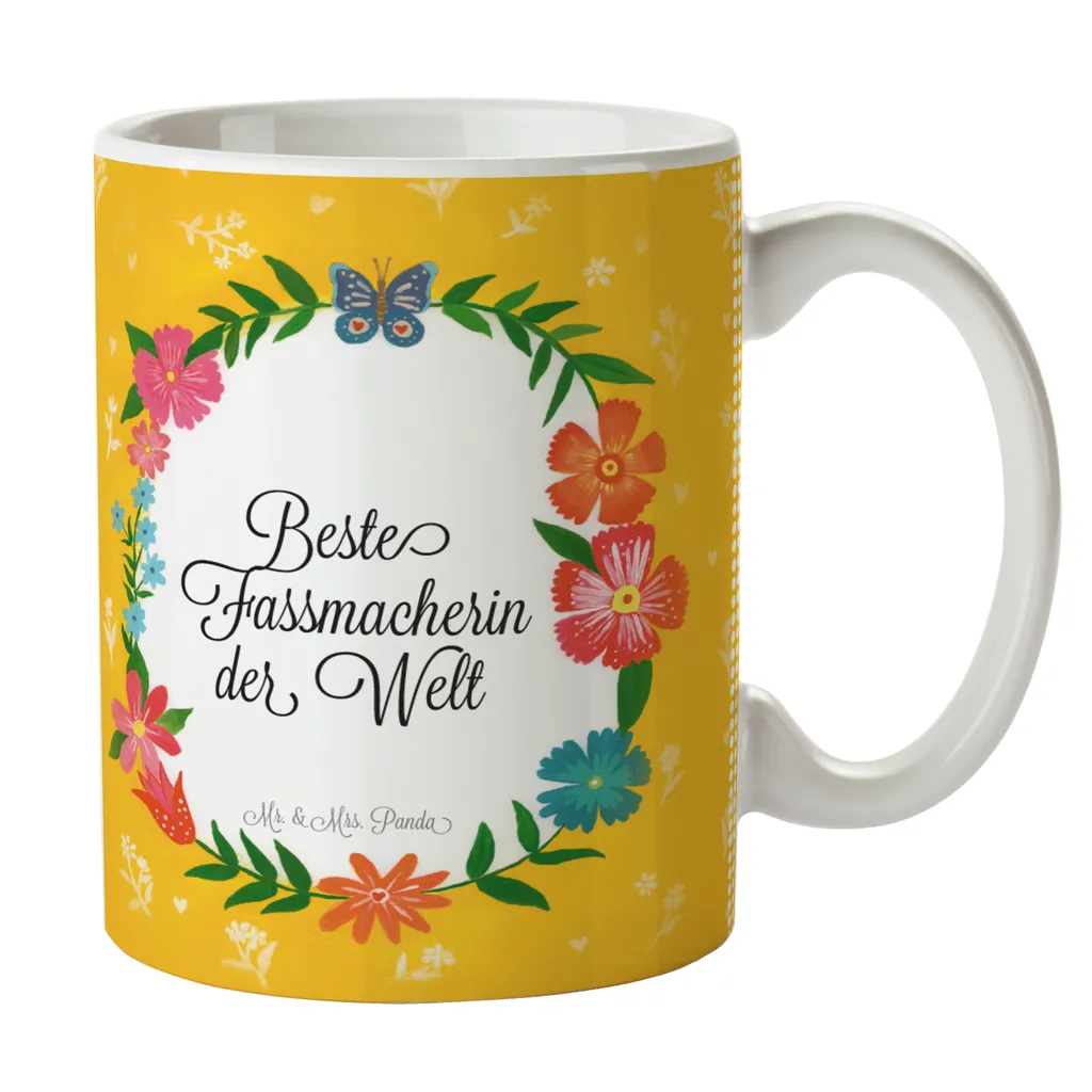 Mr. & Mrs. Panda Tasse Fassmacherin - Geschenk, Bachelor, Büro, Becher, Berufsschule, Kaffeetasse, Frühstück, Kaffeebecher, Diplom, Tee